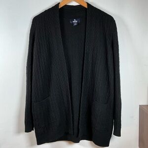 Lands’ End Cashmere Cardigan Sweater Cable Knit Soft Pockets Black Women’s M